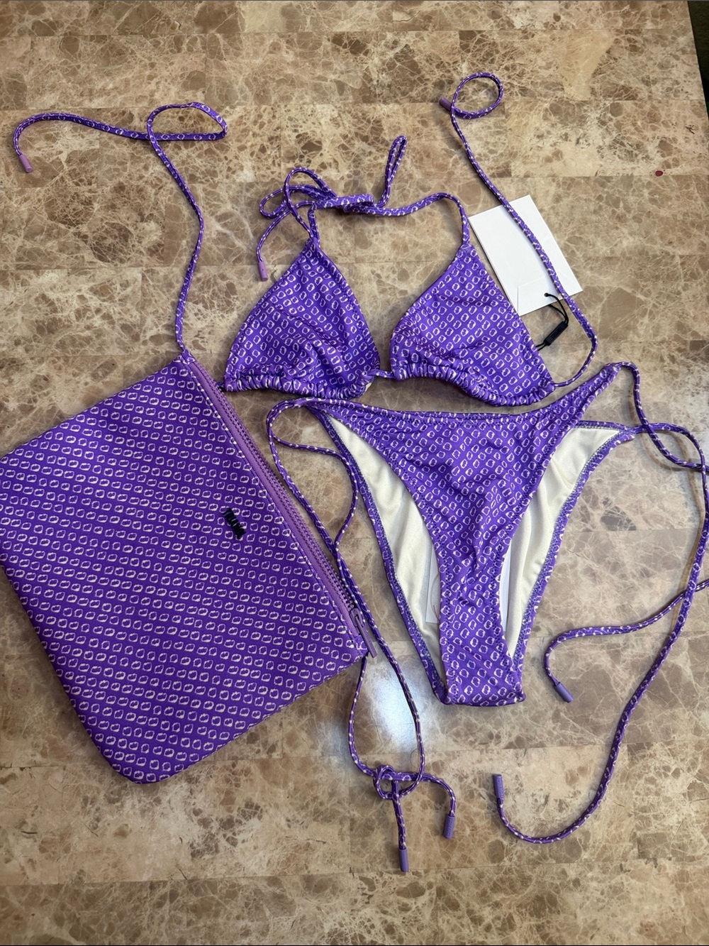 triangl swimwear Purple Printed Triangle Bikini with Matching Bag